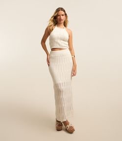 Saia Long Midi em Tricô com Ponto Trabalhado