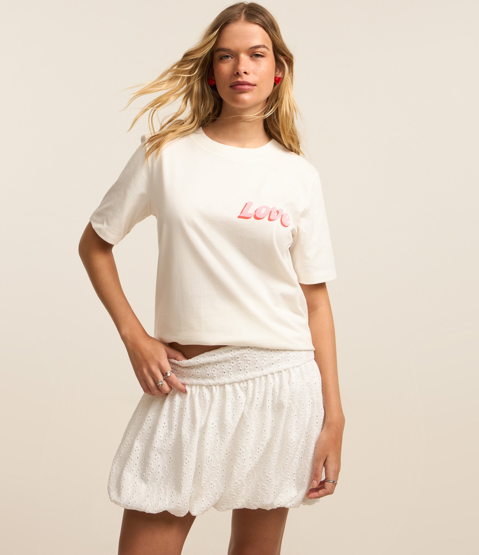 Saia Balonê Curta em Laise Texturizada Branco 2