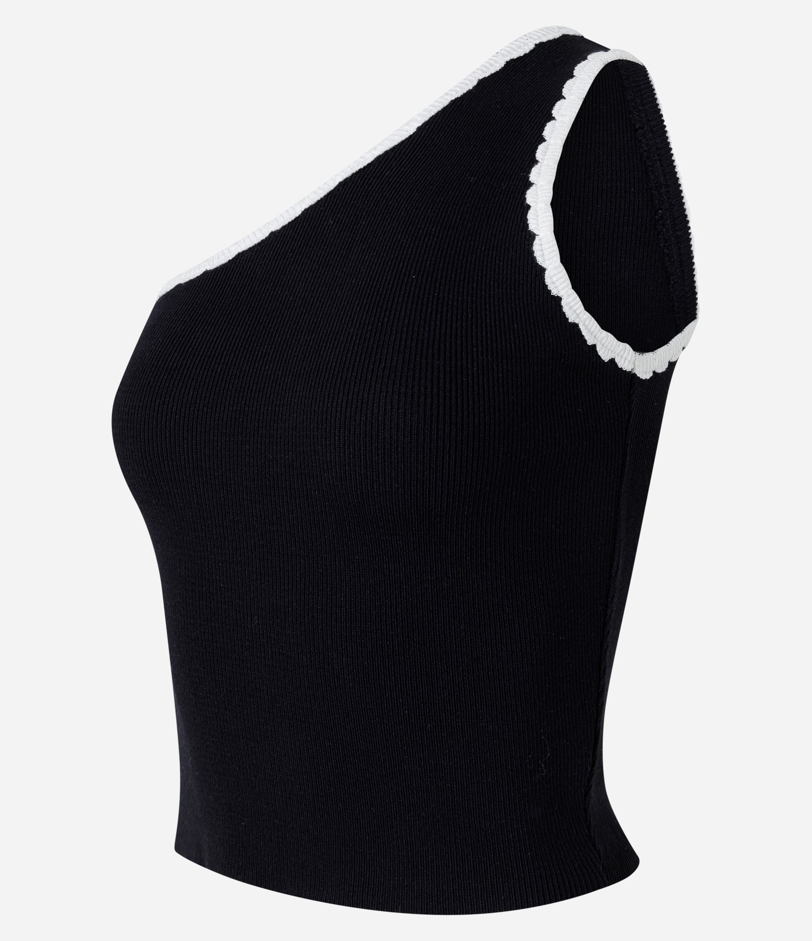 Blusa em Tricô com Um Ombro Só e Viés Contrastante Preto 5