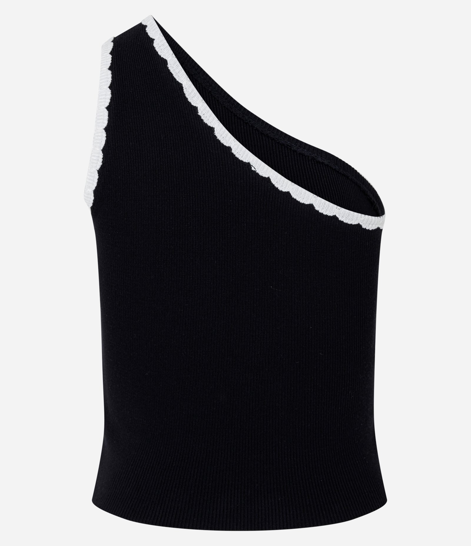 Blusa em Tricô com Um Ombro Só e Viés Contrastante Preto 6