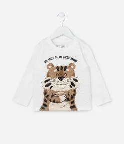 Camiseta Infantil com Estampa Interativa Tigrinho - Tam 1 a 5 Anos