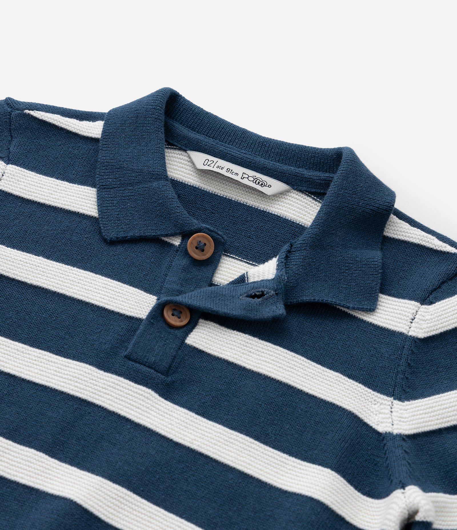 Suéter Infantil em Tricô com Gola Polo e Listras - Tam 1 a 5 Anos Azul 6