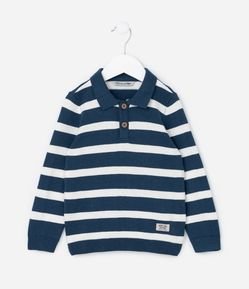 Suéter Infantil em Tricô com Gola Polo e Listras - Tam 1 a 5 Anos