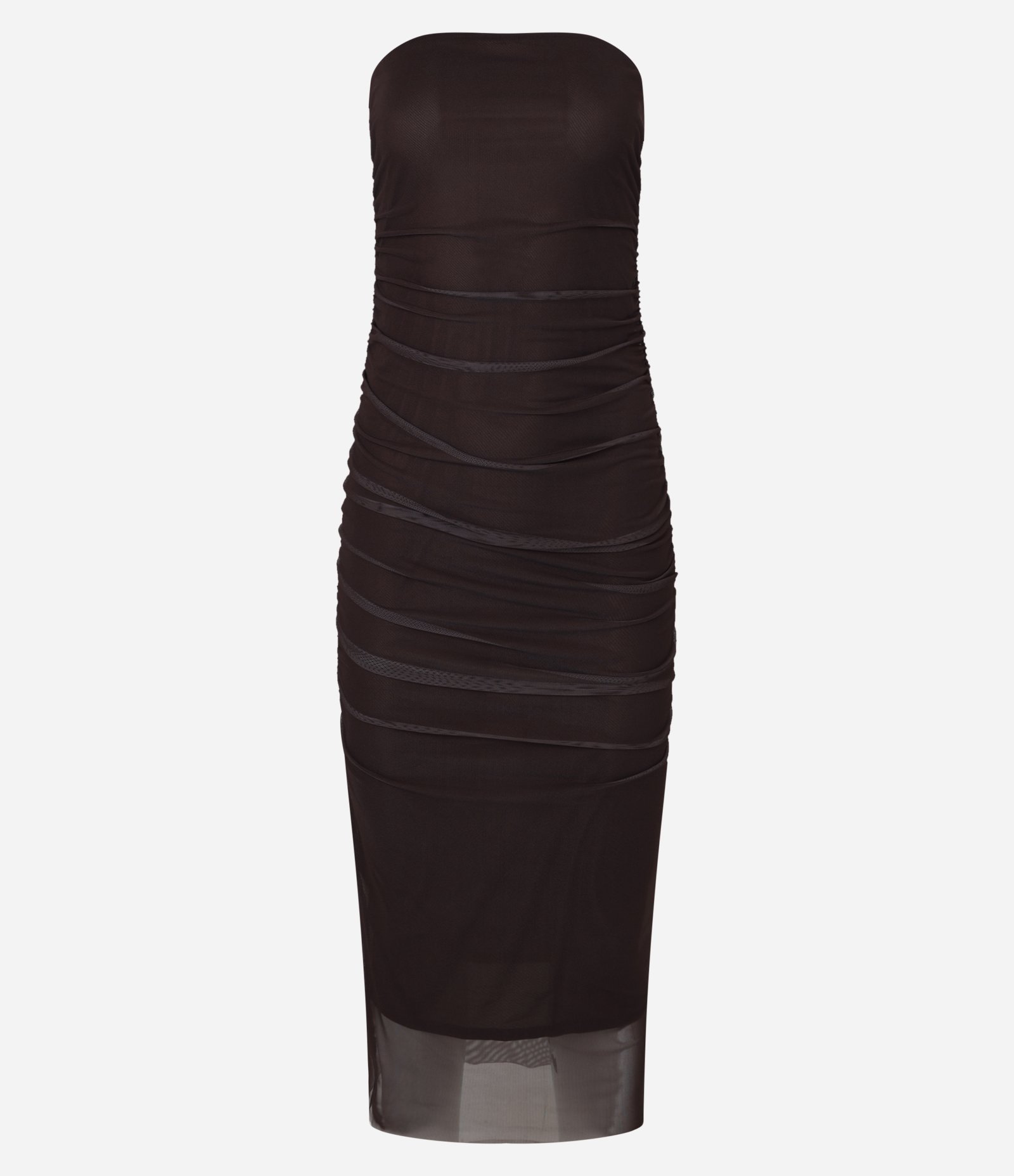 Vestido New Midi em Tule Forrado e Drapeado Marrom 5