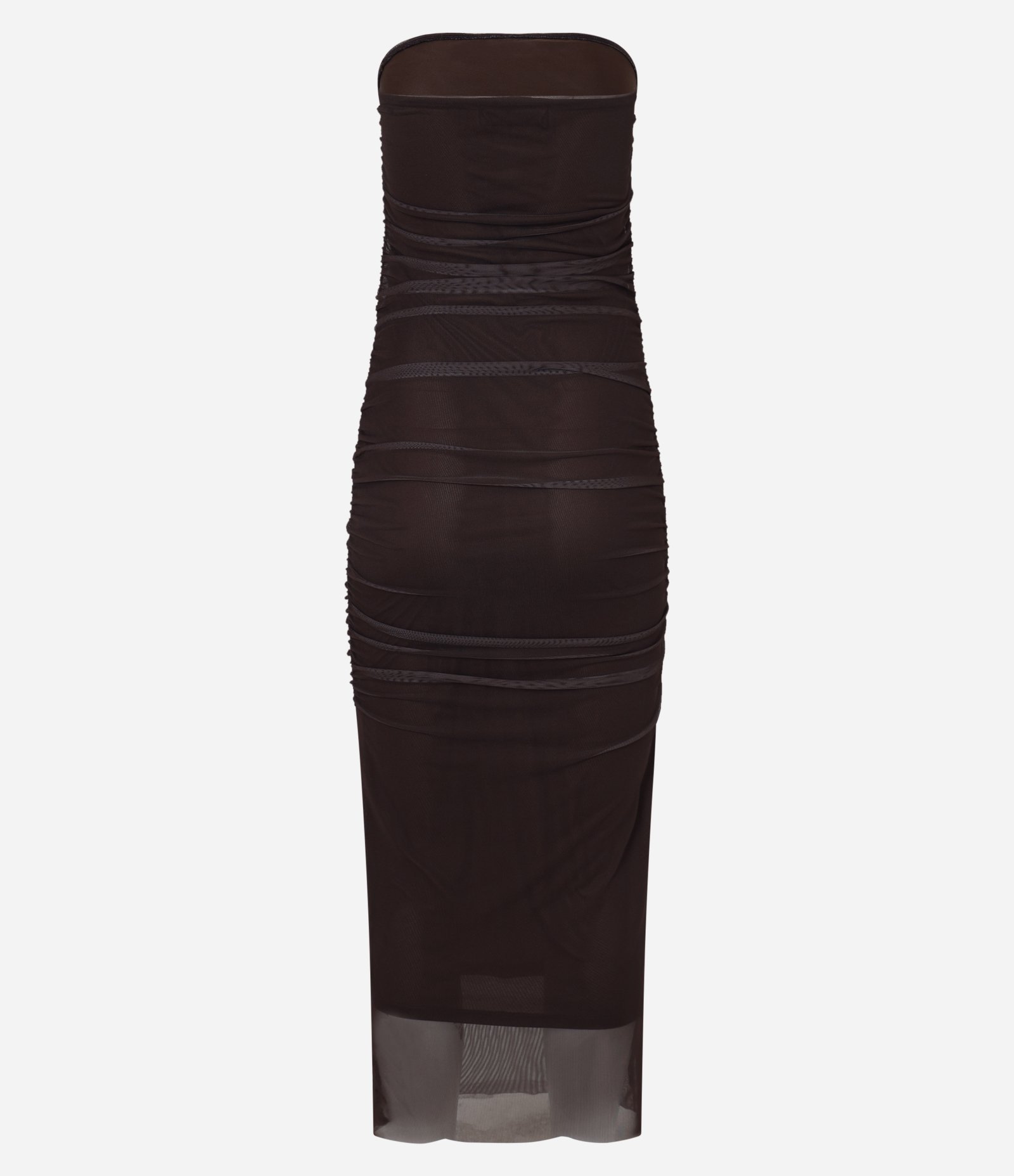 Vestido New Midi em Tule Forrado e Drapeado Marrom 6