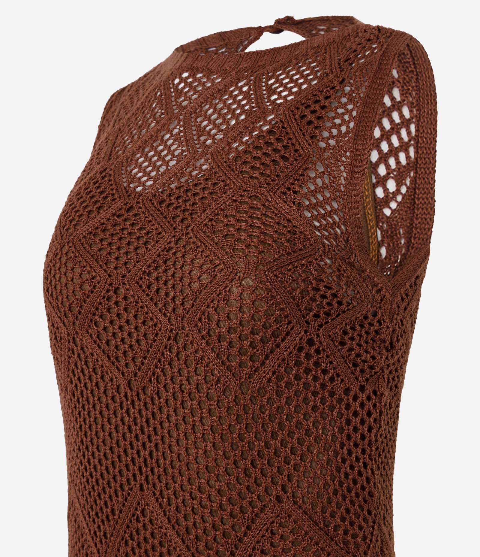 Vestido New Midi em Tricô com Decote Halter e Ponto Crochetado Marrom 7
