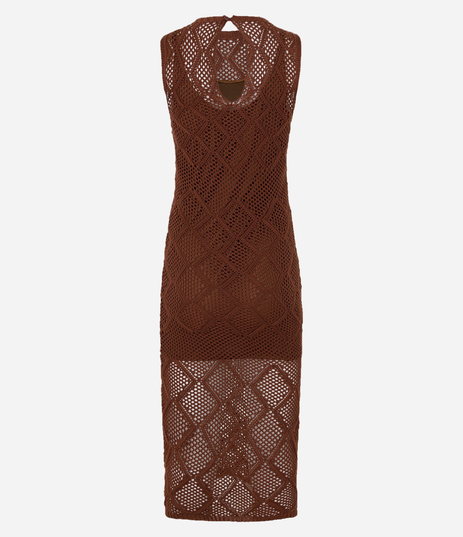Vestido New Midi em Tricô com Decote Halter e Ponto Crochetado Marrom 8