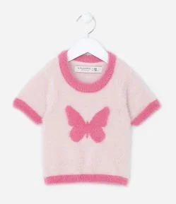 Blusa Infantil com Pelinhos e Estampa Borboleta - Tam 5 a 14 Anos