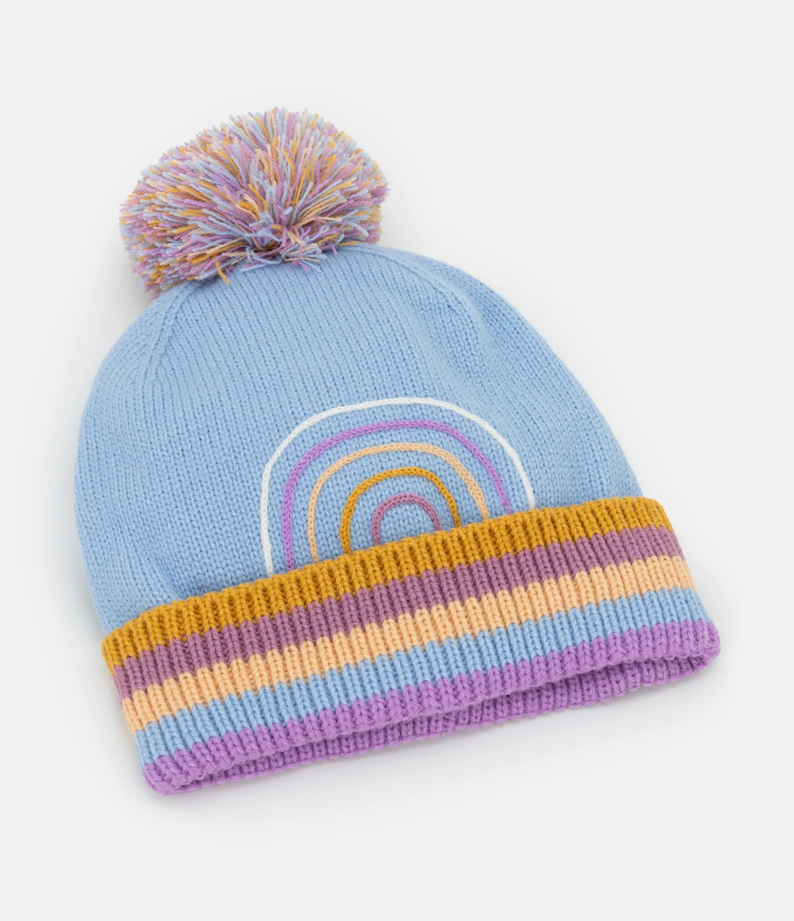 Gorro Infantil com Bordado de Arco-Íris e Pompom – Tam U Multicores 1