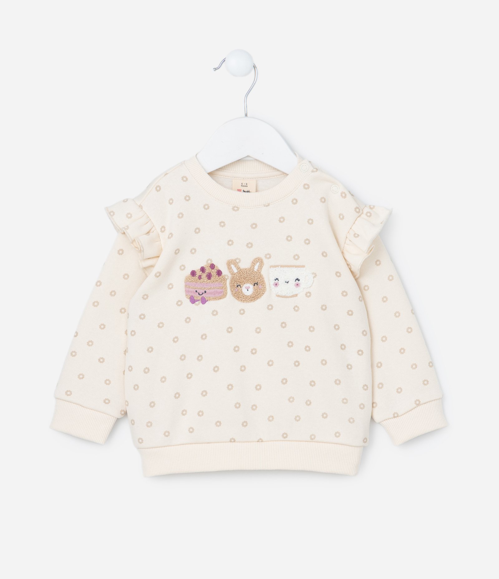 Casaco Infantil com Babadinhos e Bordado Chá da Tarde - Tam 0 a 18 meses Bege 1