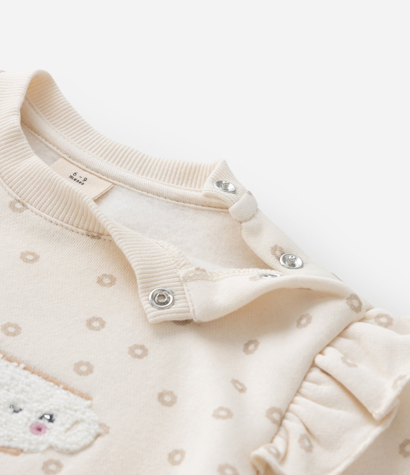 Casaco Infantil com Babadinhos e Bordado Chá da Tarde - Tam 0 a 18 meses Bege 3