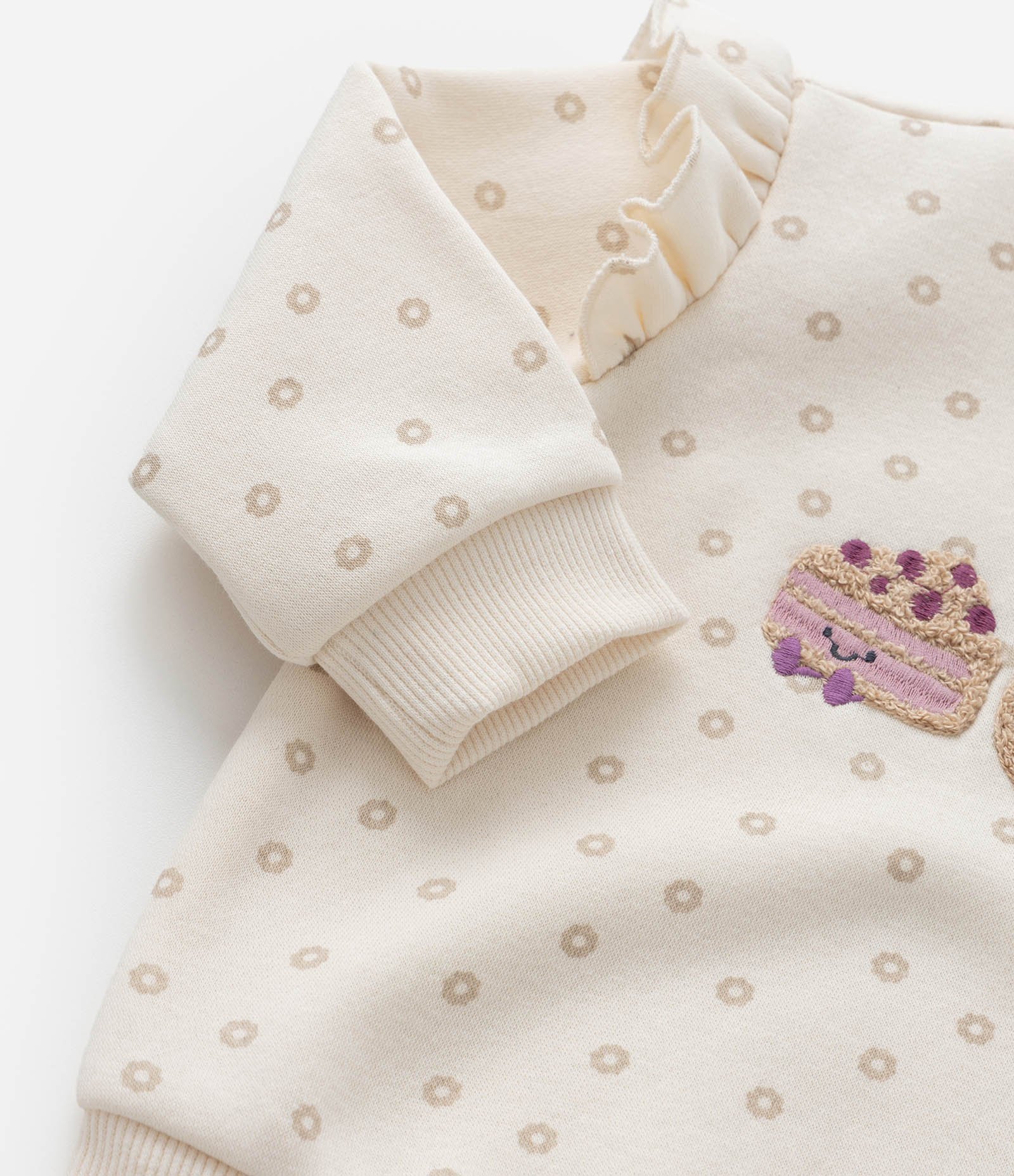 Casaco Infantil com Babadinhos e Bordado Chá da Tarde - Tam 0 a 18 meses Bege 6