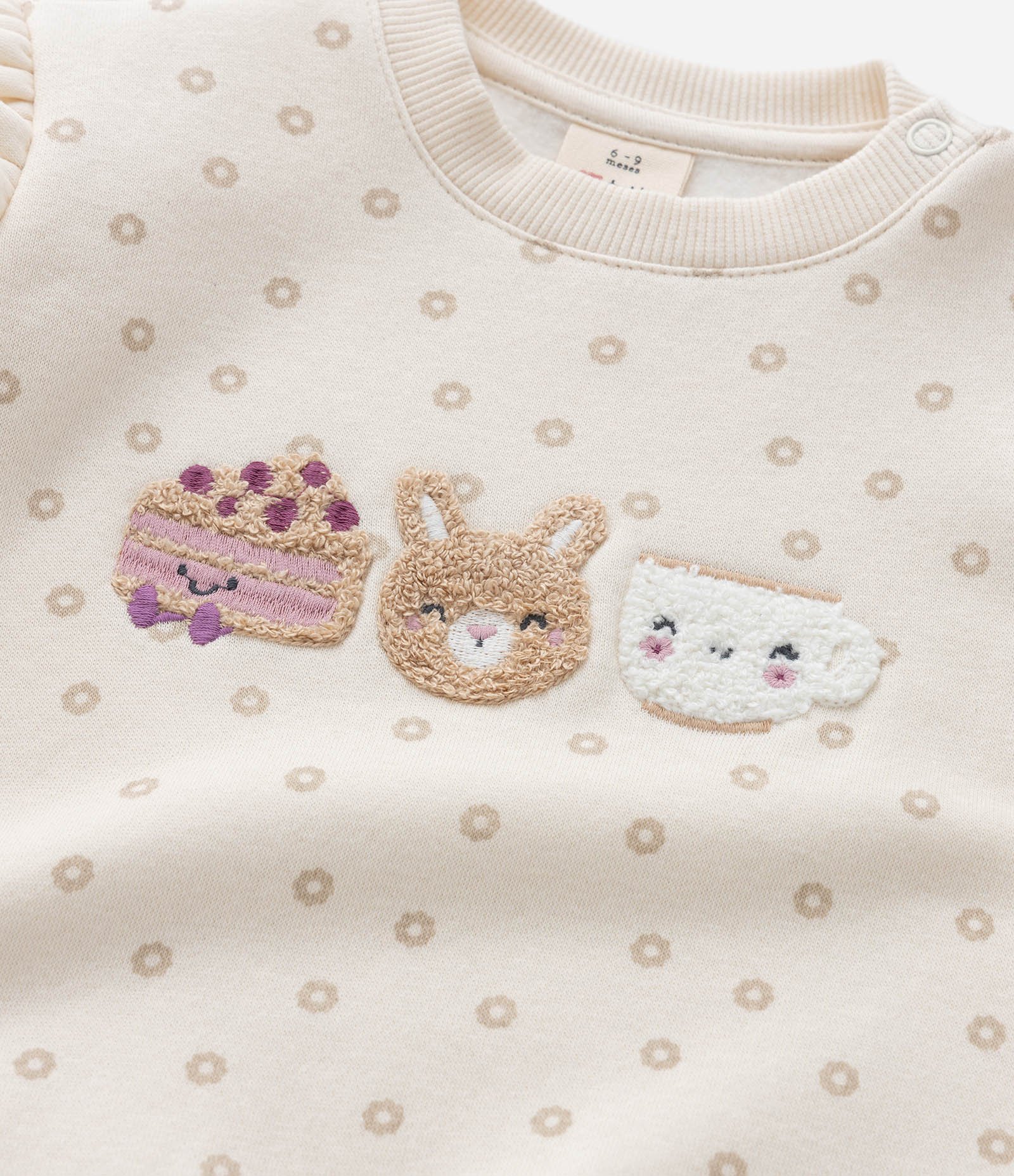 Casaco Infantil com Babadinhos e Bordado Chá da Tarde - Tam 0 a 18 meses Bege 7