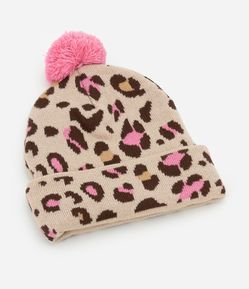 Touca Infantil com Pompom e Estampa Oncinha - Tam Único