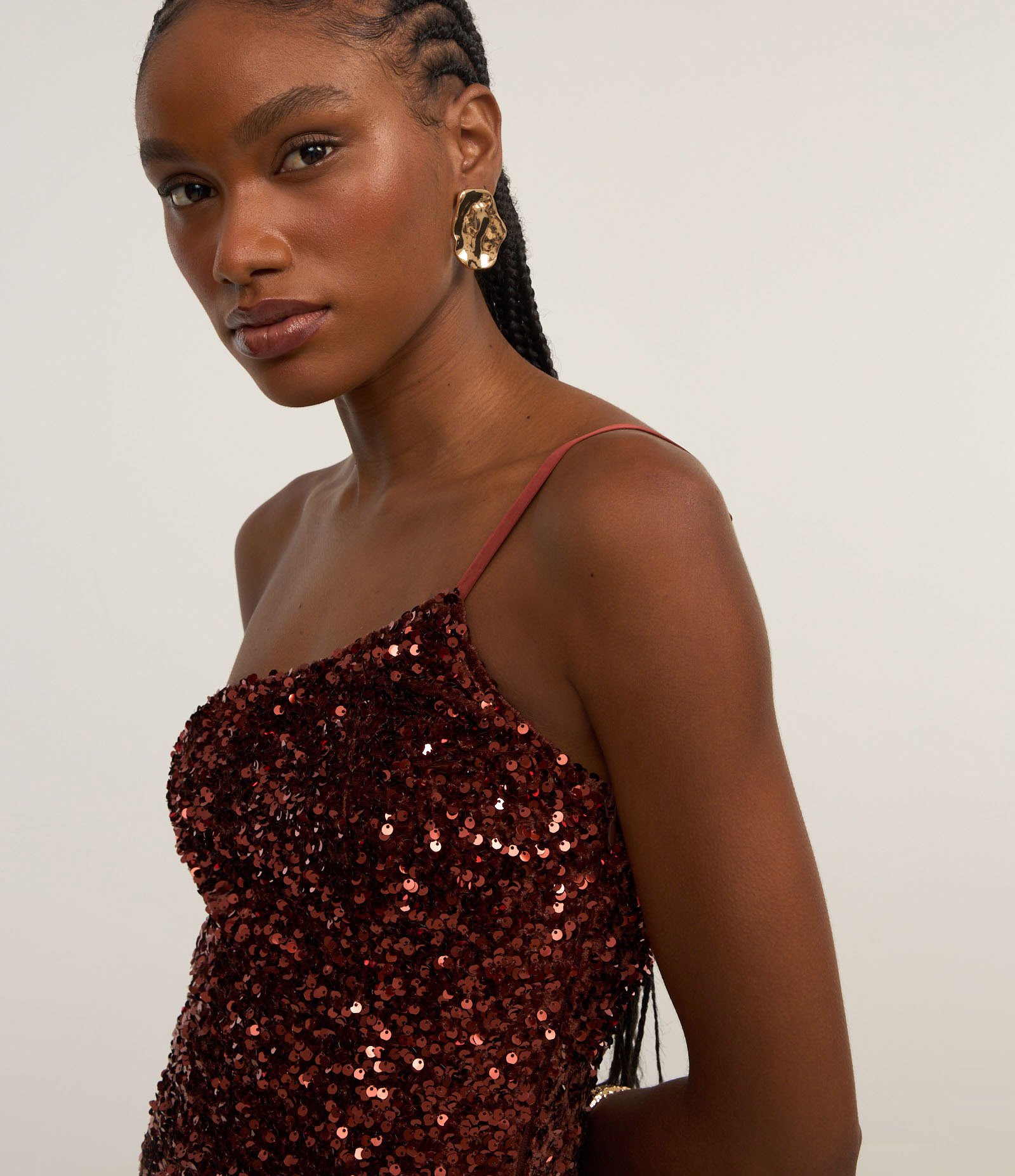 Vestido Um Ombro Só em Paetê Metalizado Vermelho 2