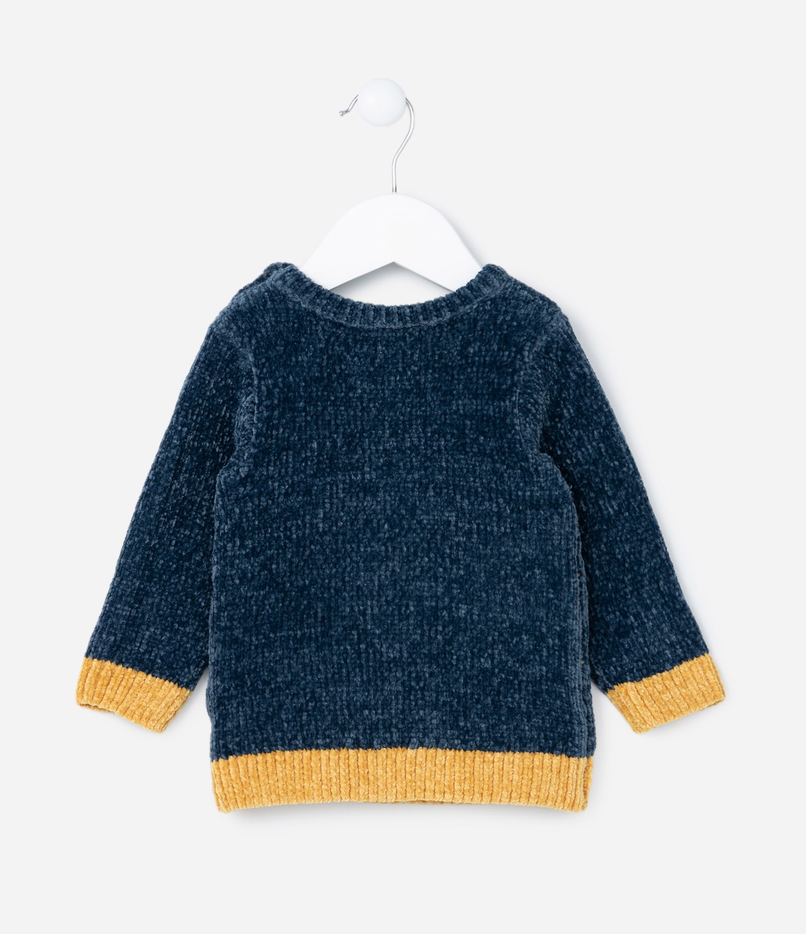 Suéter Infantil em Chenille com Estampa Leãozinho - Tam 0 a 18 meses Azul/Laranja 2