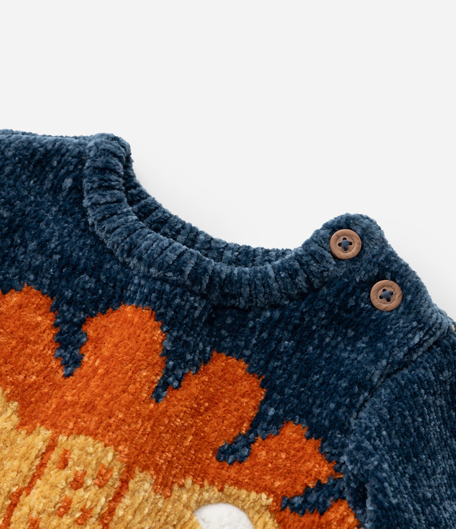 Suéter Infantil em Chenille com Estampa Leãozinho - Tam 0 a 18 meses Azul/Laranja 5