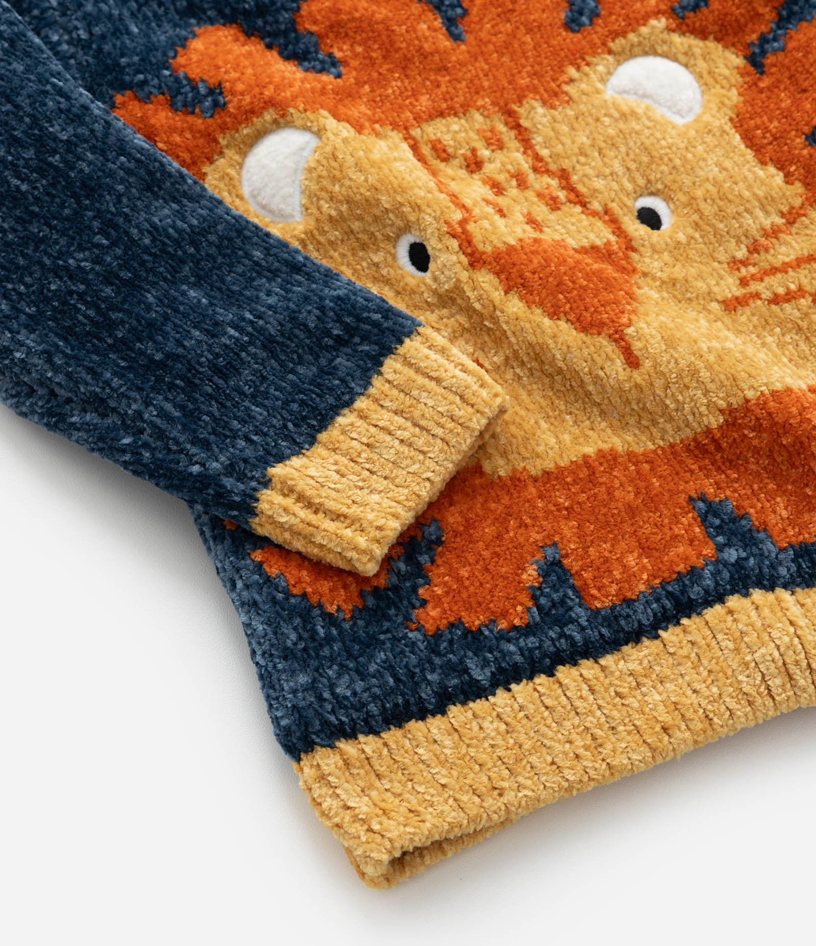 Suéter Infantil em Chenille com Estampa Leãozinho - Tam 0 a 18 meses Azul/Laranja 6