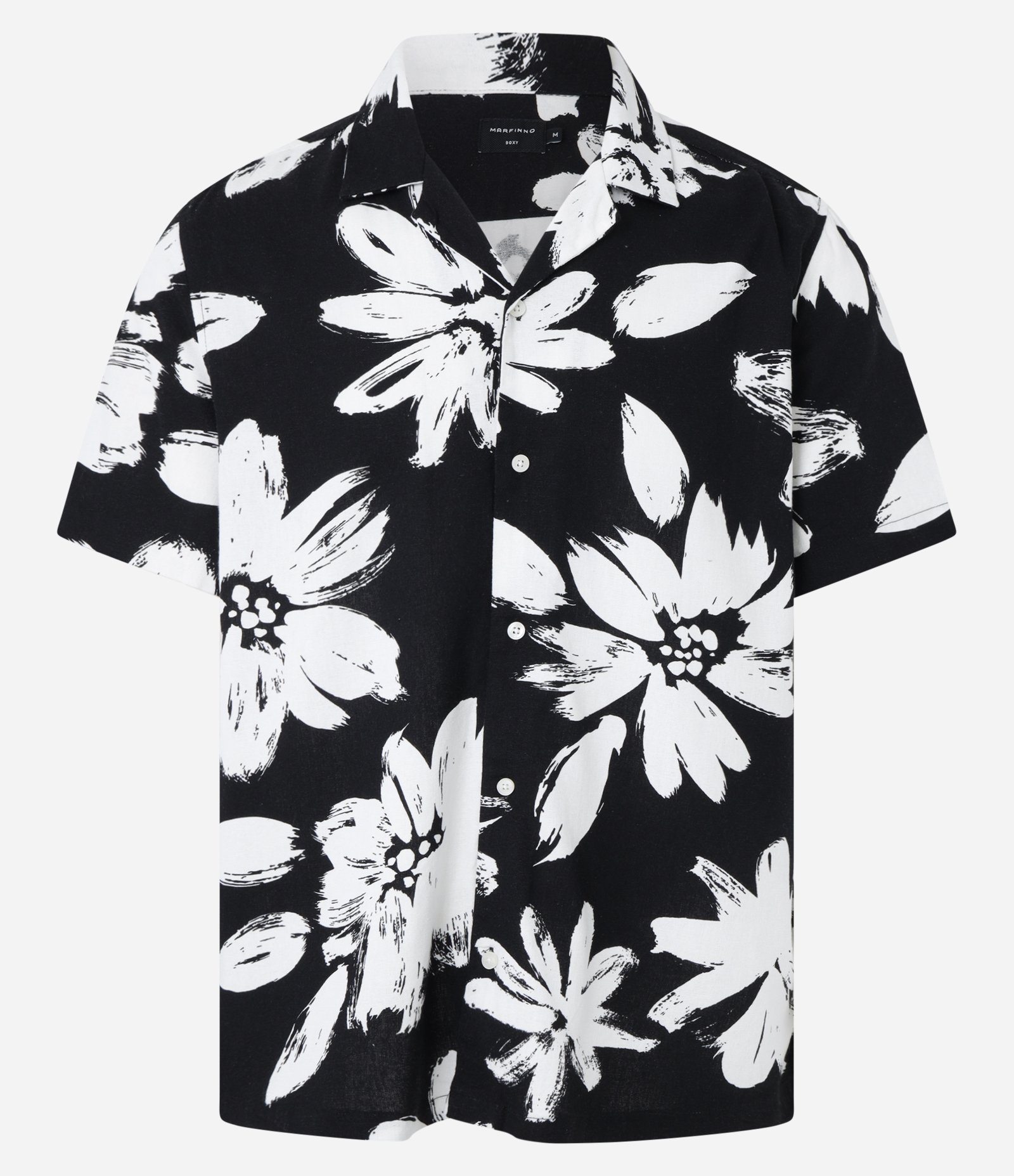 Camisa Boxy em Viscose e Linho com Estampa Floral Preto/Branco 5