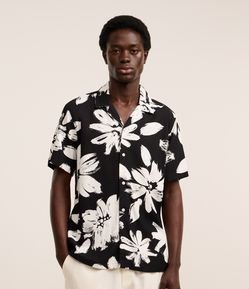 Camisa Boxy em Viscose e Linho com Estampa Floral