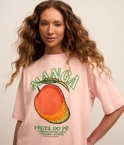 Camiseta T-shirt Over em Algodão com Estampa Manga Rosa