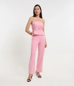 Calça Reta em Crepe com Bolsos