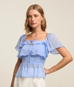 Blusa Peplum em Chiffon com Babados e Aplicações