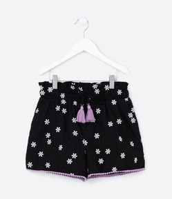 Short Clochard Infantil com Bordado de Margaridas - Tam 5 a 14 Anos