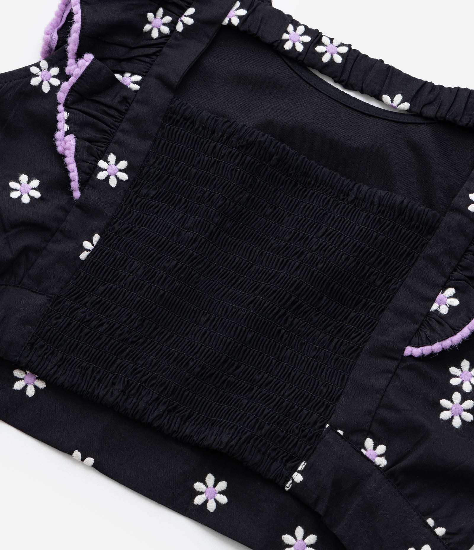 Blusa Cropped Infantil com Babados e Bordado Margaridas - Tam 5 a 14 Anos Preto 5