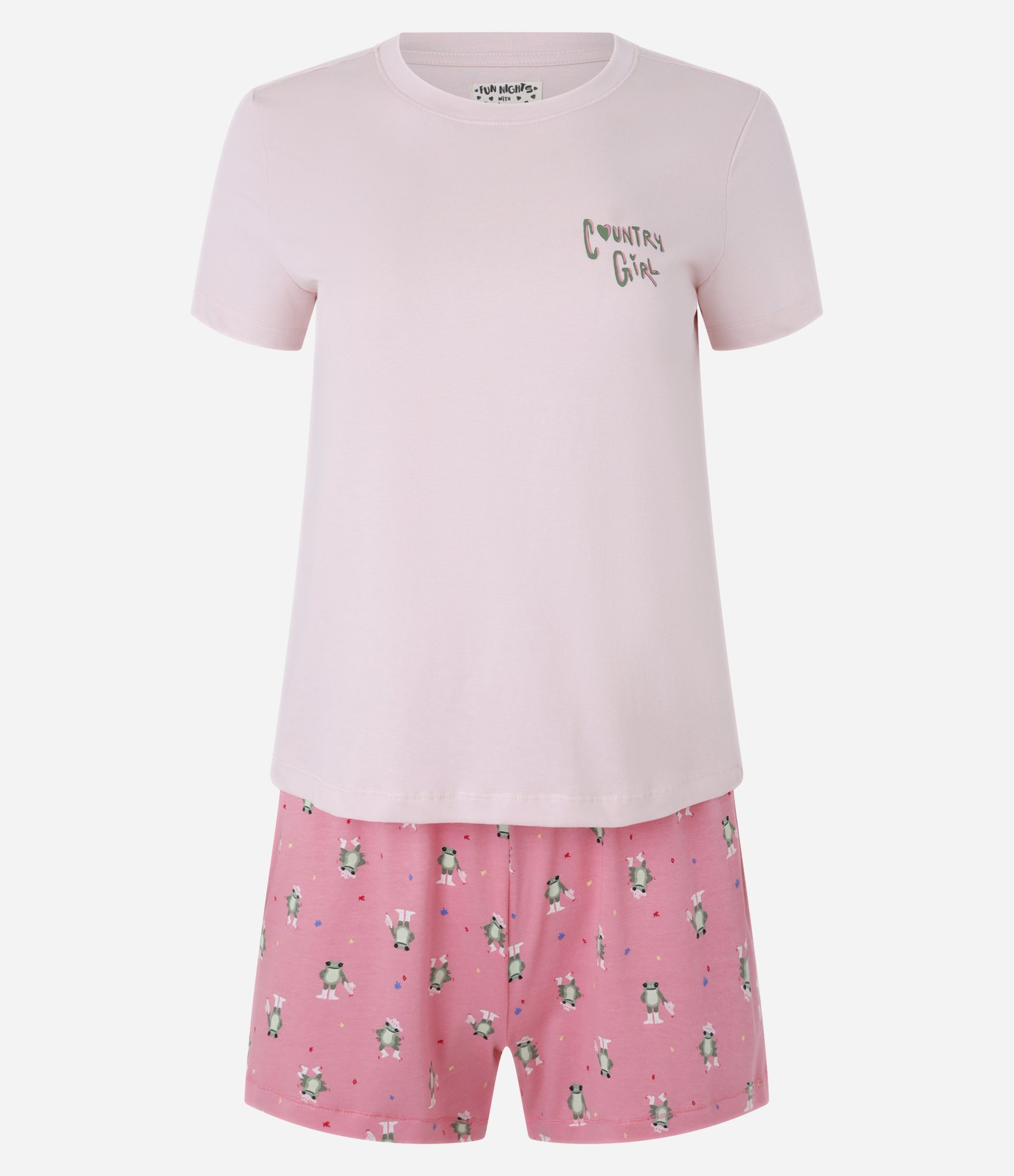 Pijama Short Doll Manga Curta com Estampa de Sapo Rosa 5