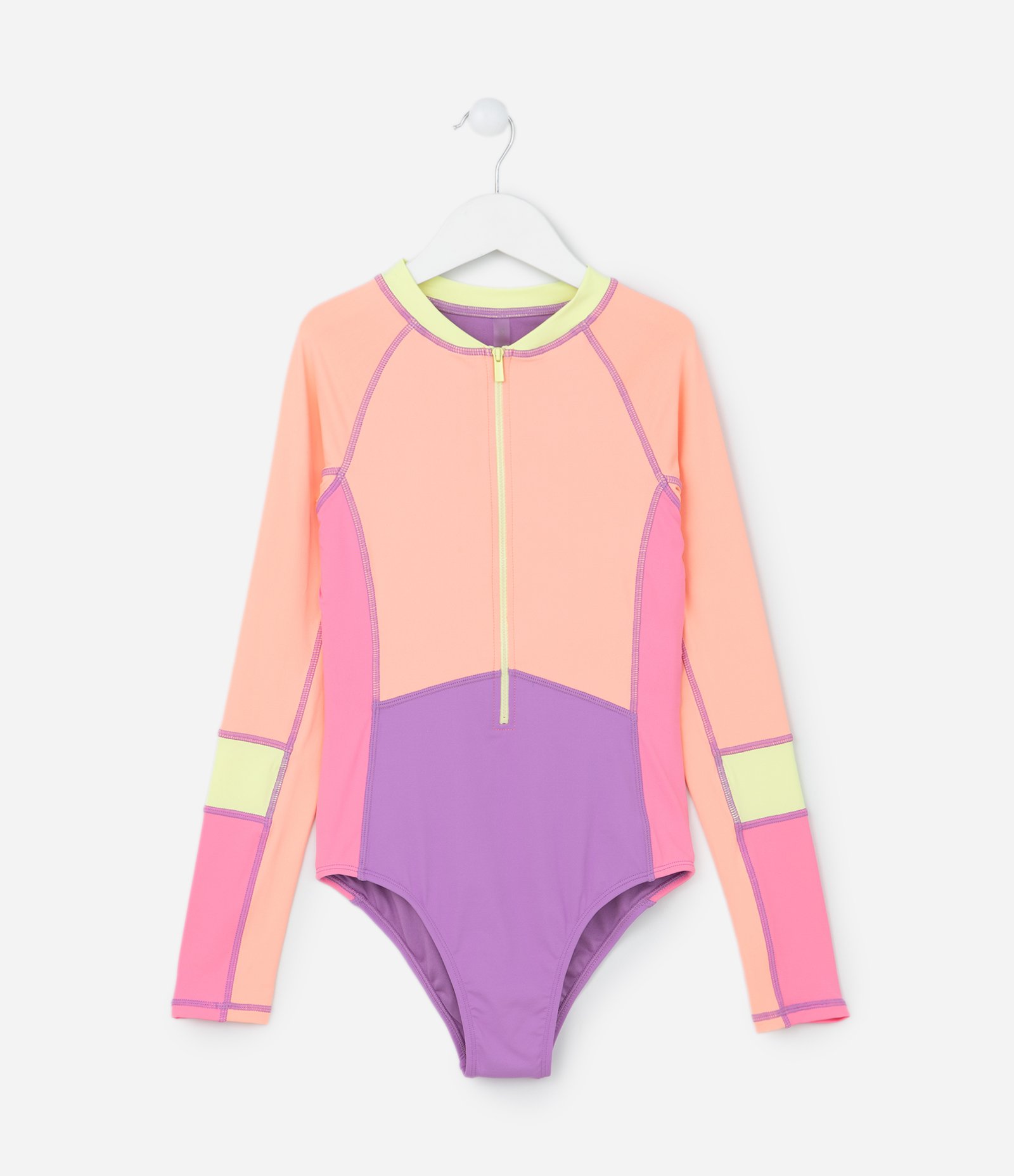 Maiô Infantil com Proteção UV e Estampa Blocos de Cor - Tam 5 a 14 Anos Rosa/Lilás 1