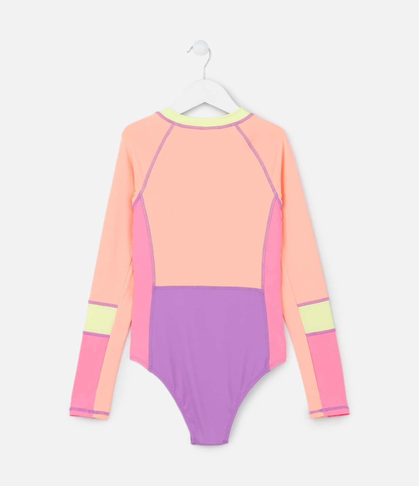 Maiô Infantil com Proteção UV e Estampa Blocos de Cor - Tam 5 a 14 Anos Rosa/Lilás 2