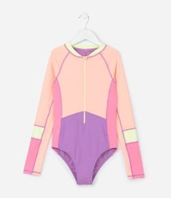 Maiô Infantil com Proteção UV e Estampa Blocos de Cor - Tam 5 a 14 Anos