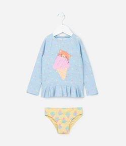 Conjunto Infantil com Proteção UV e Estampa Sorvetinho - Tam 1 a 4 Anos