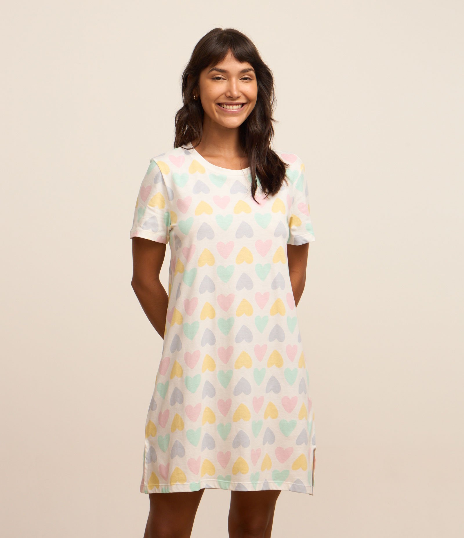 Camisola Manga Curta em Algodão com Estampa de Coração Multicores 2