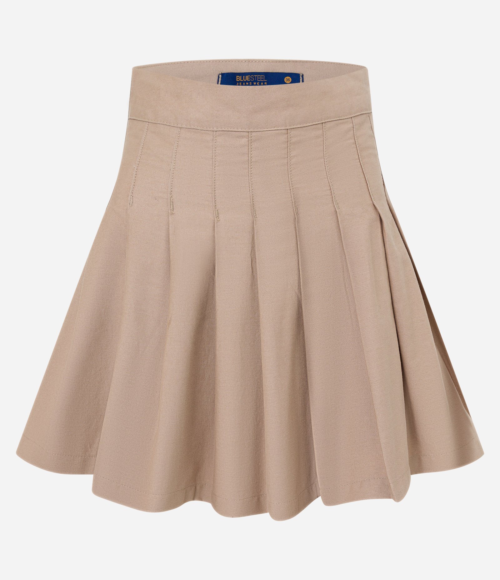 Saia Plissada em Sarja com Zíper Lateral Bege 4