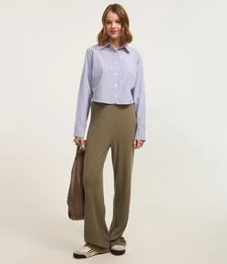 Calça Reta Texturizada com cós Fixo e Malha Quentinha