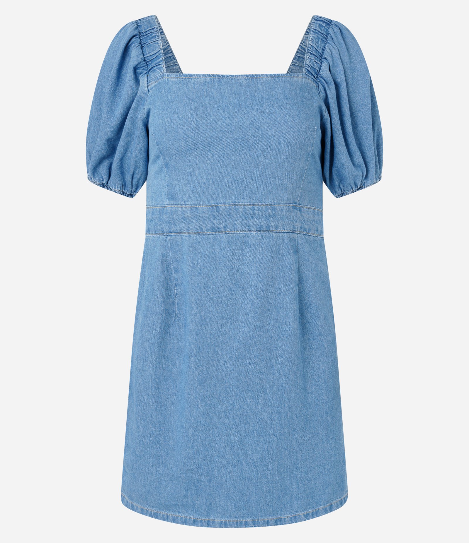 Vestido Curto em Jeans com Manga Bufante Azul 1