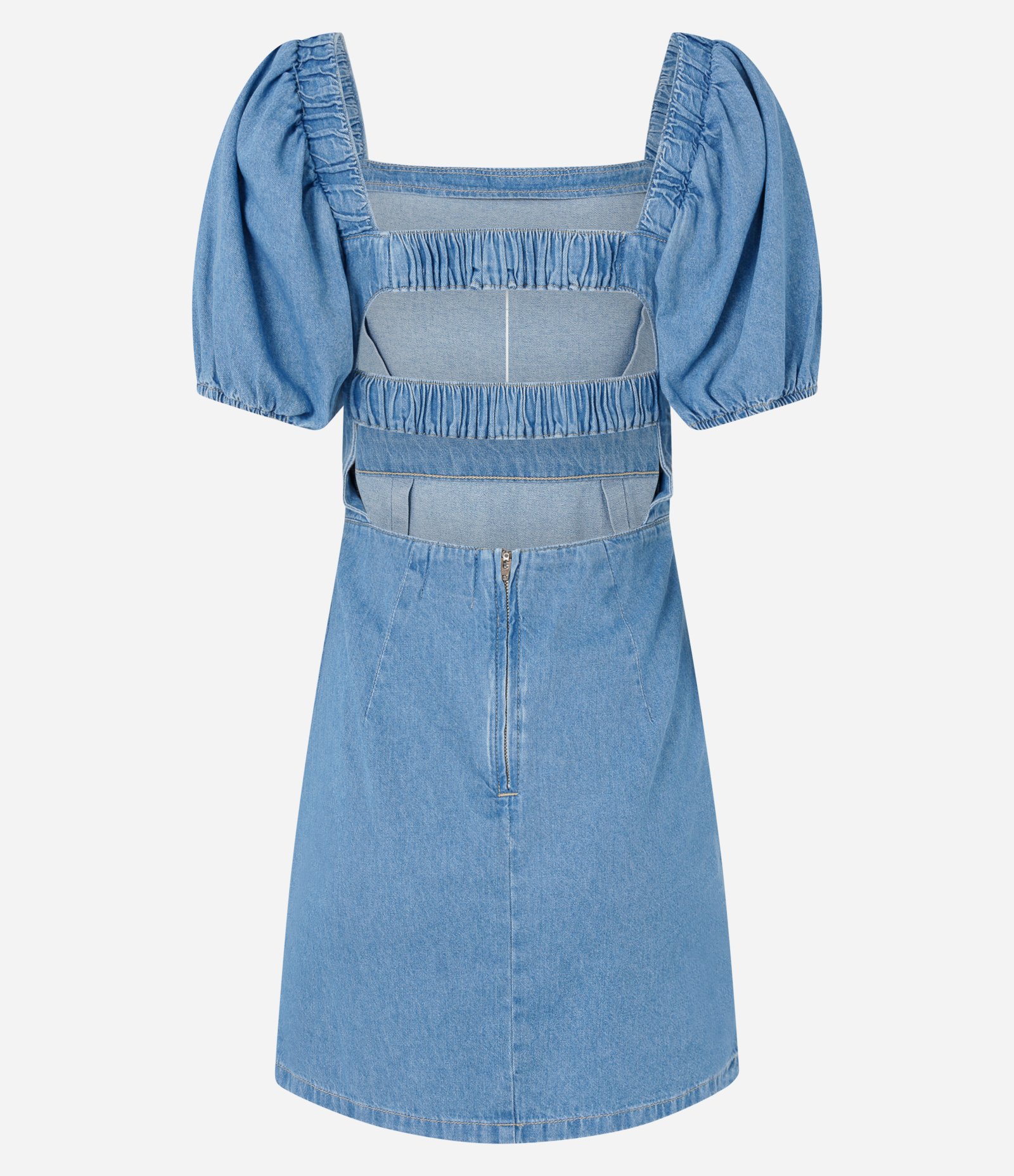 Vestido Curto em Jeans com Manga Bufante Azul 2