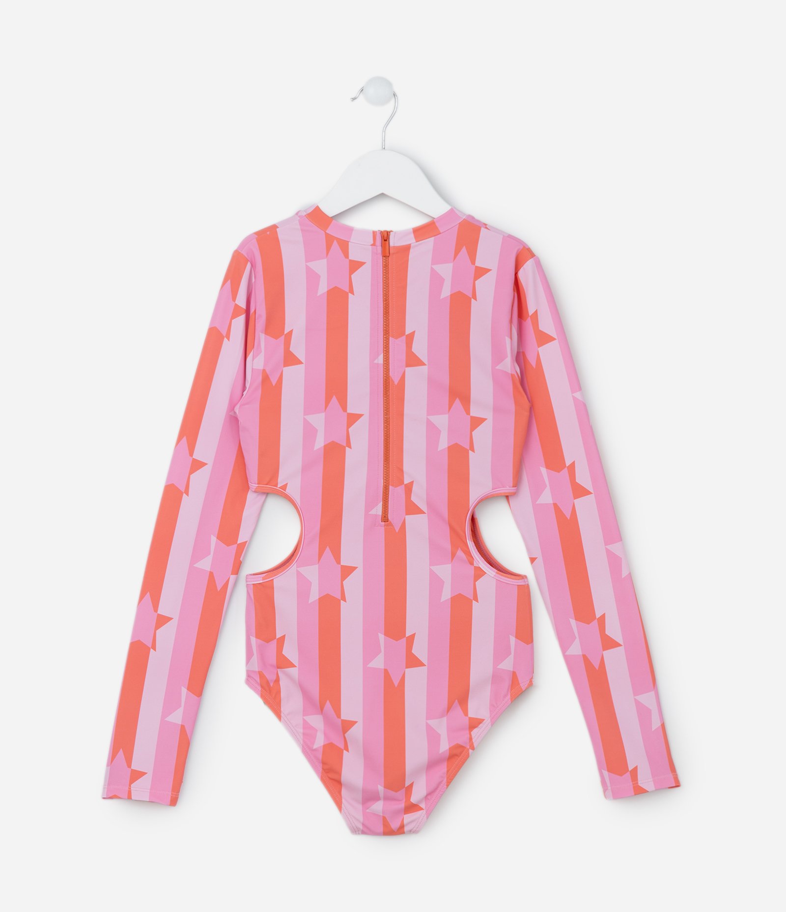 Maiô Infantil com Proteção UV e Recortes Laterais - Tam 5 a 16 Anos Laranja/Rosa 2