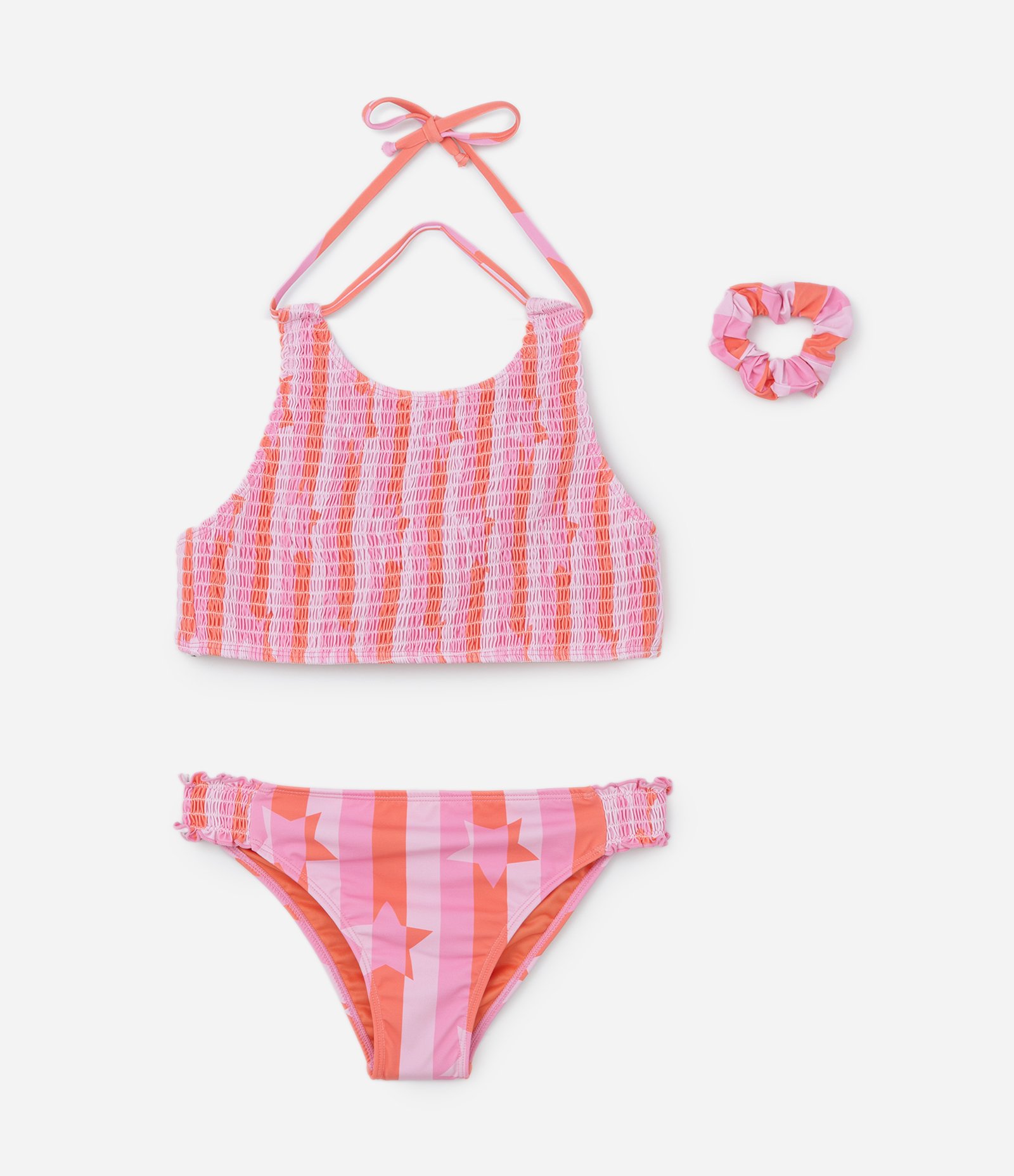 Biquíni Infantil com Proteção UV e Estampa Estrelas - Tam 5 a 16 Anos Rosa/Laranja 1