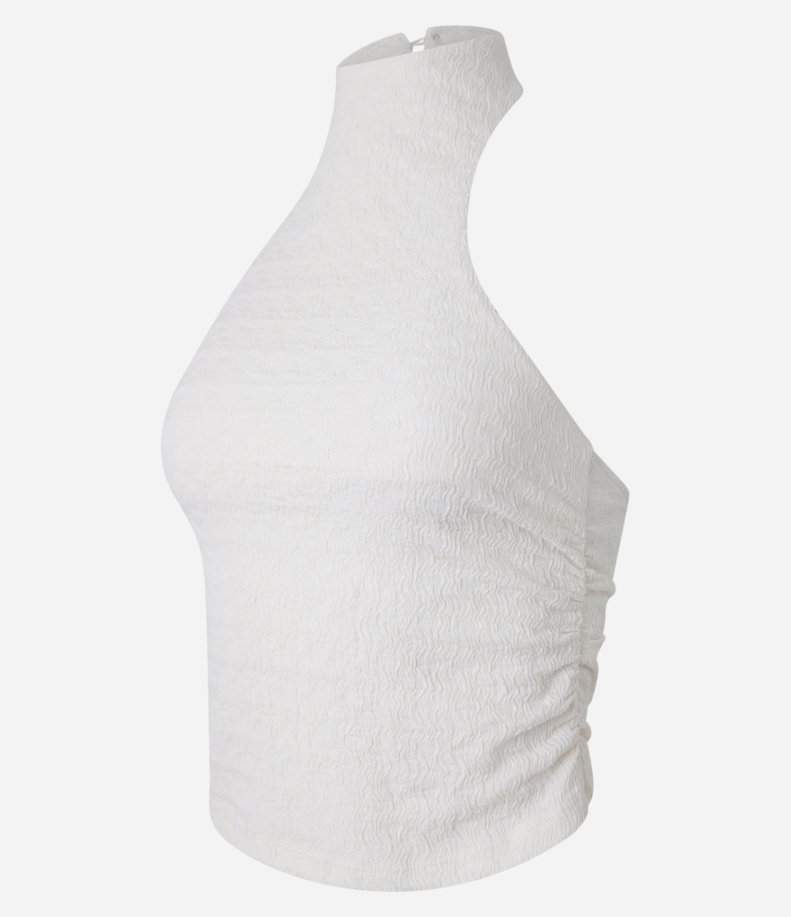 Blusa sem Manga Texturizada Fente Única com Franzido Branco 7