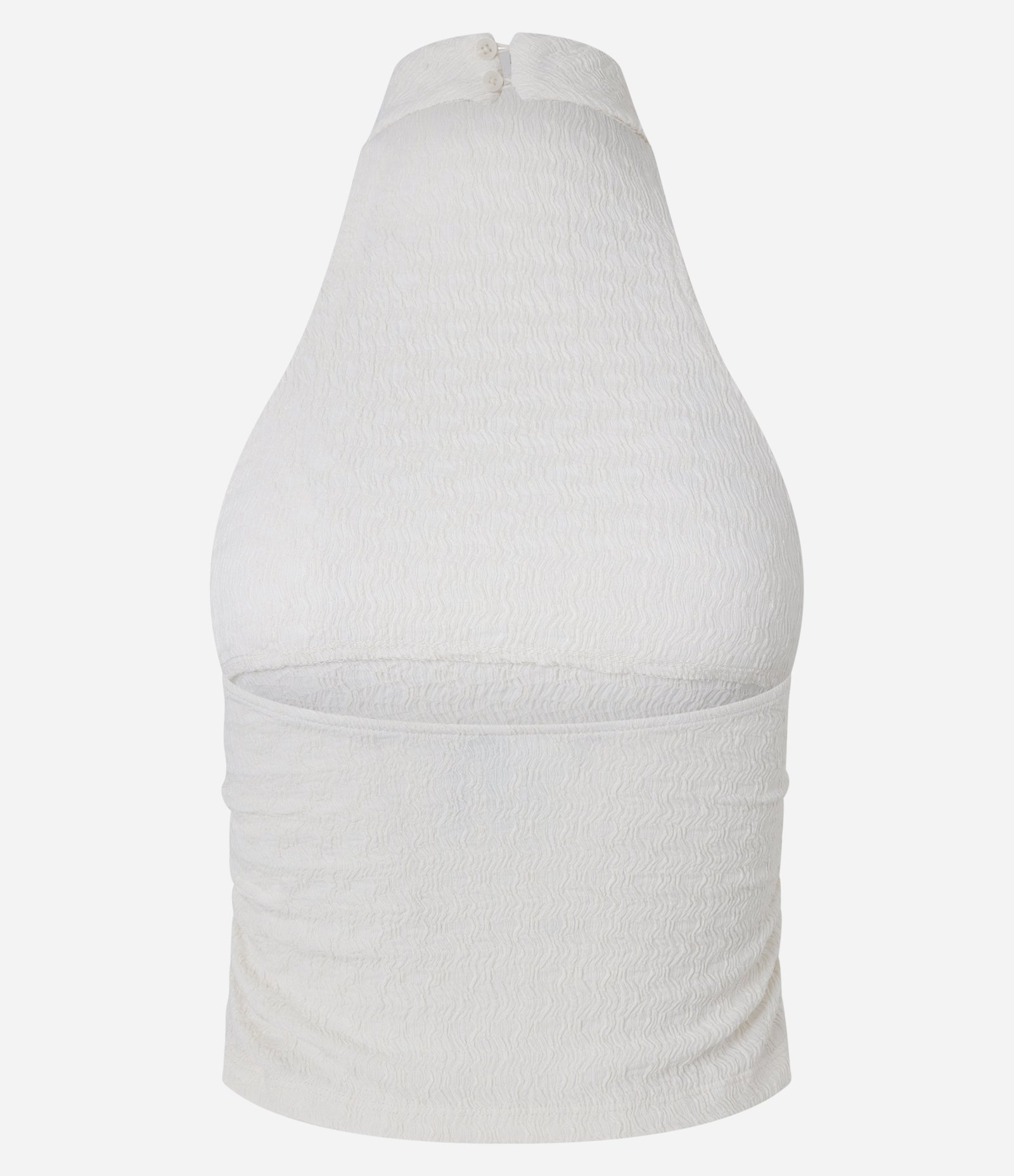 Blusa sem Manga Texturizada Fente Única com Franzido Branco 8