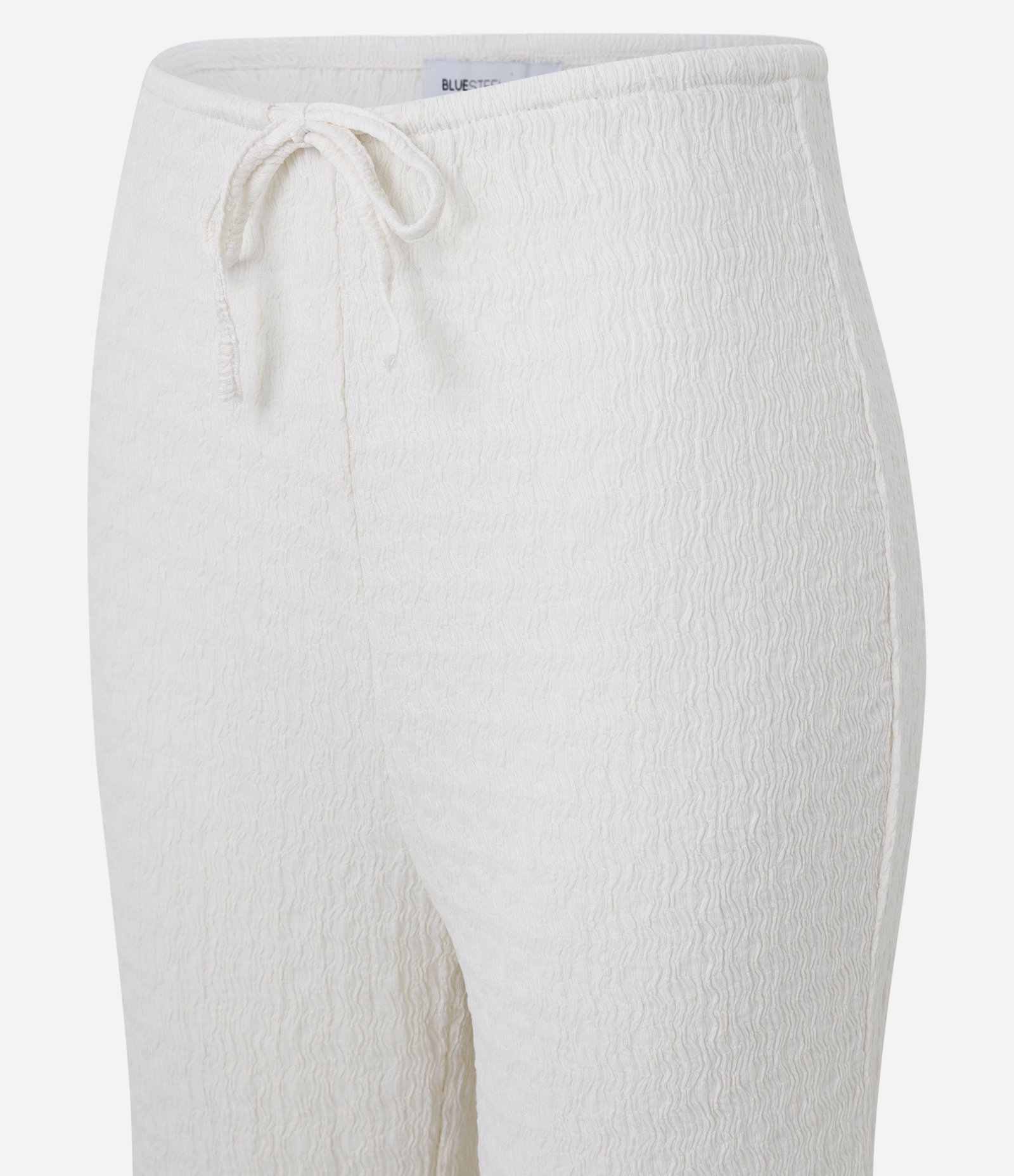 Calça Reta Texturizada com Mini Cós e Amarração Branco 6