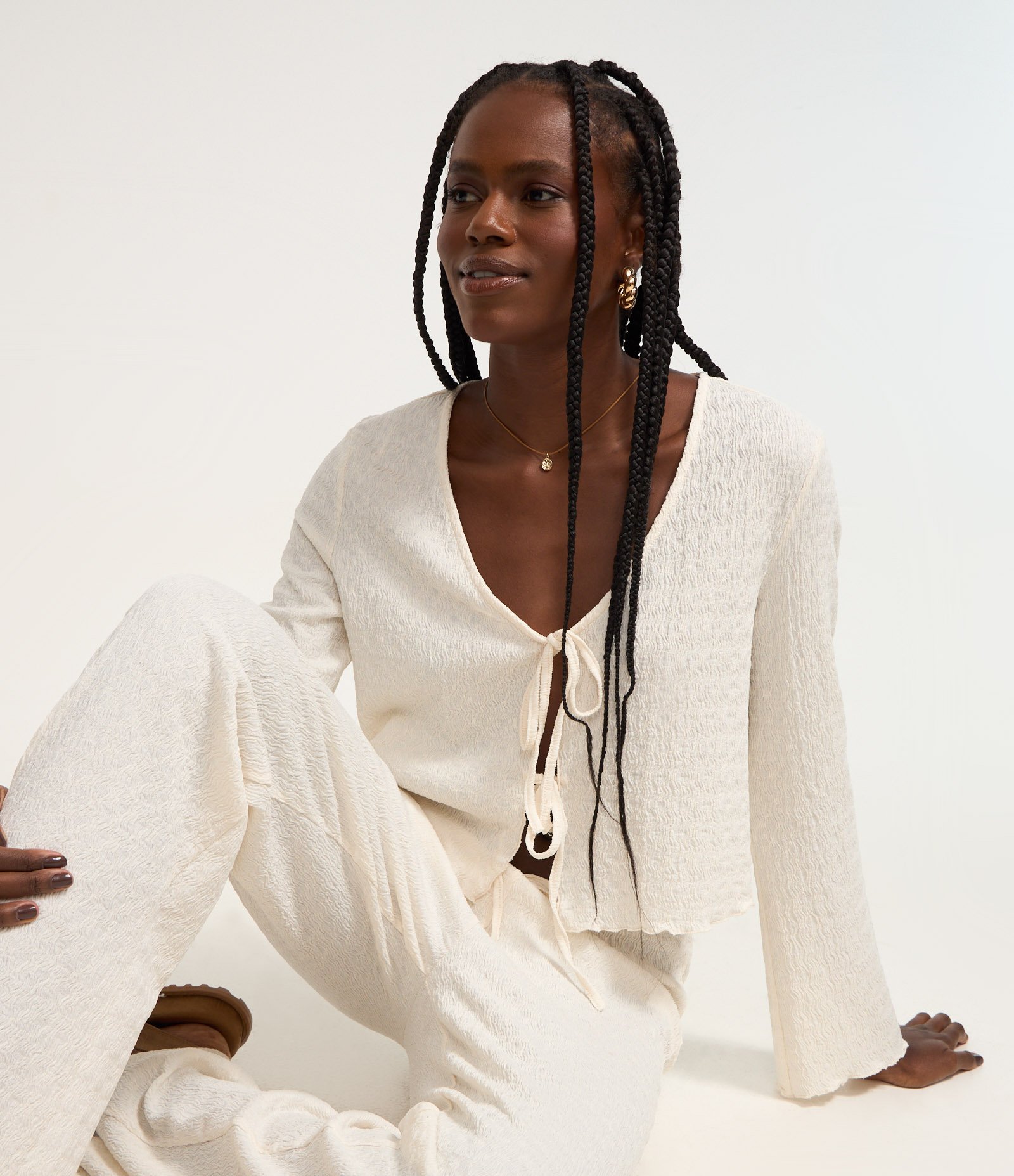 Blusa Texturizada com Amarração Frontal Branco 1