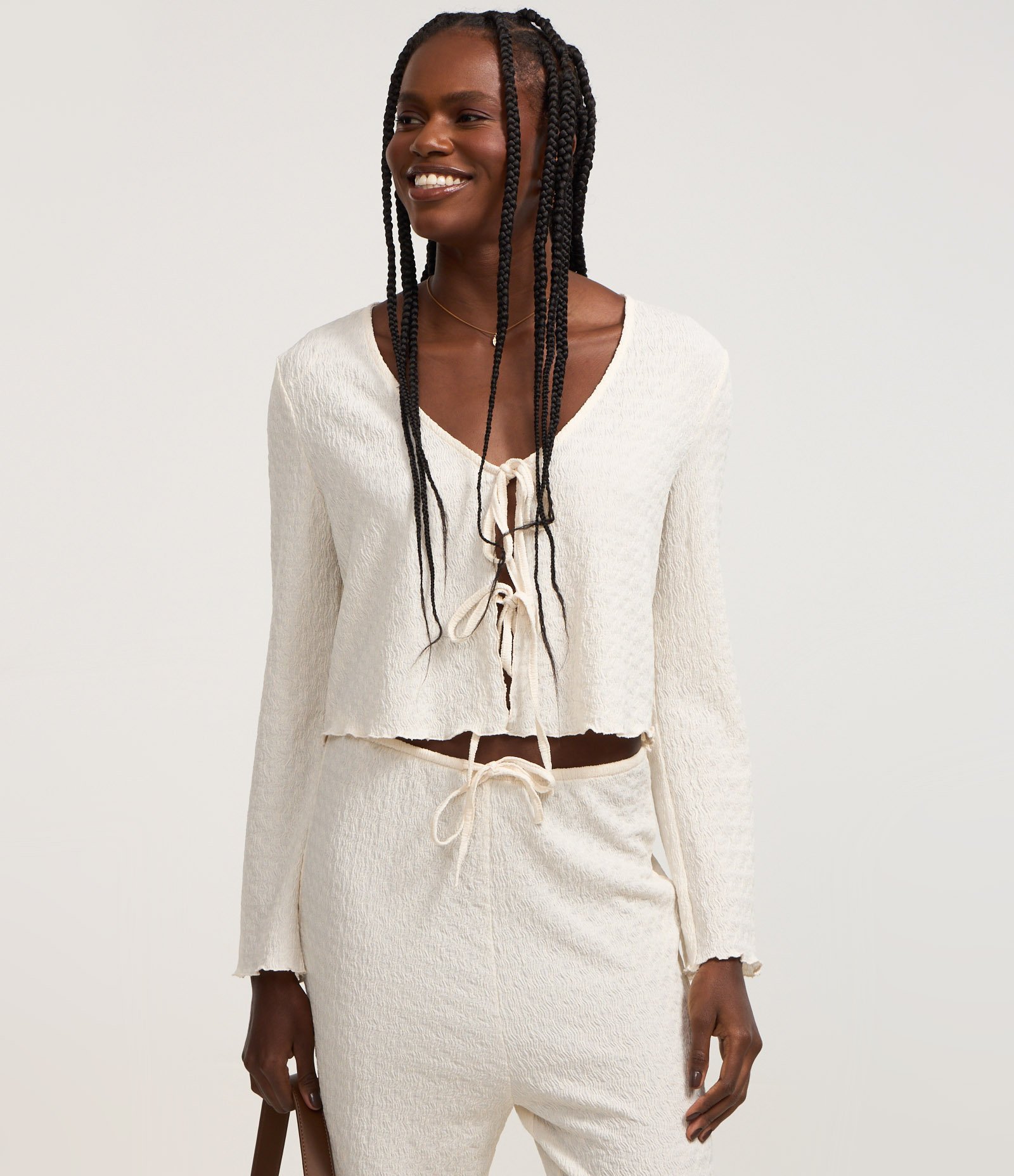 Blusa Texturizada com Amarração Frontal Branco 3