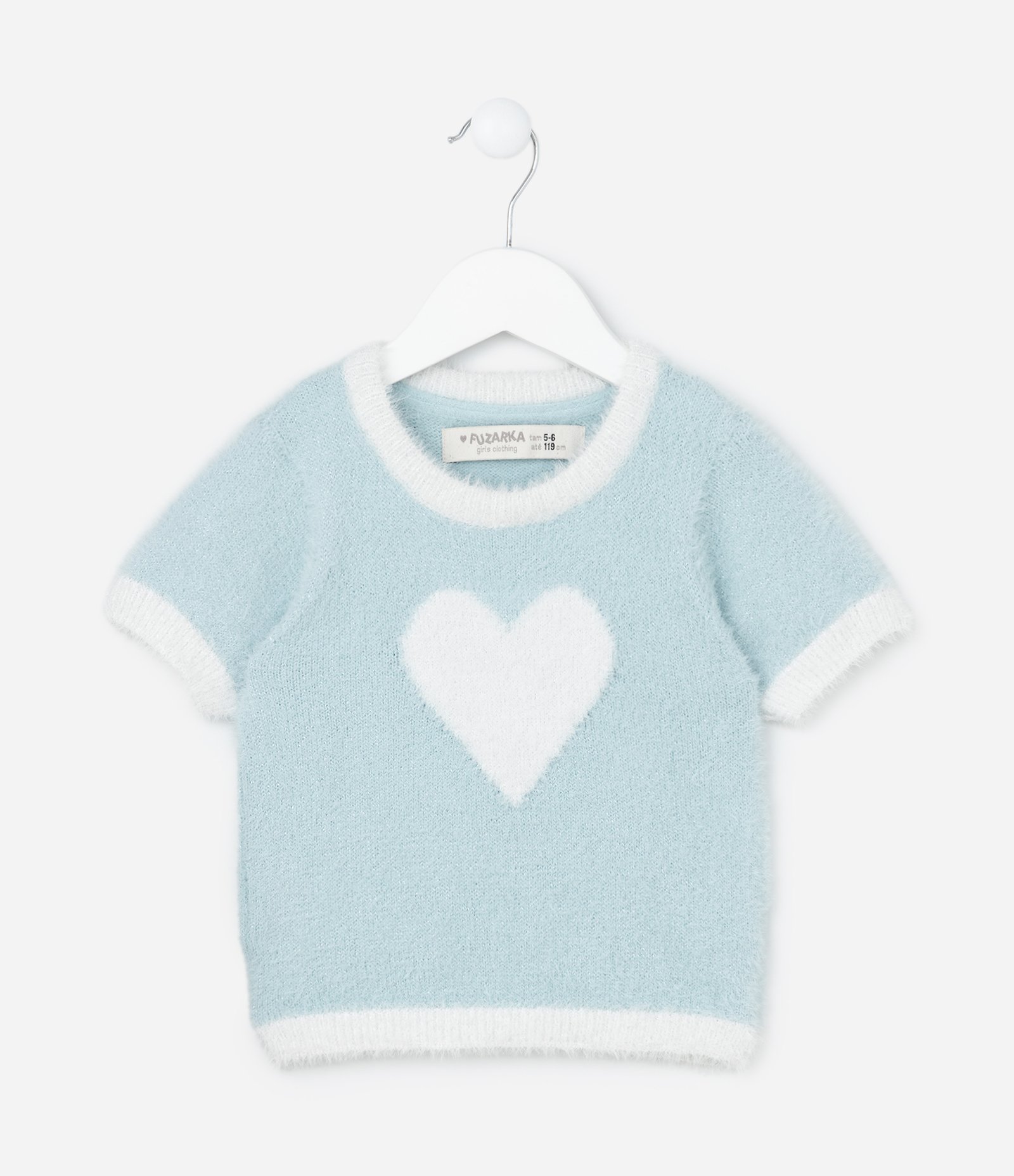 Blusa Infantil com Pelinhos e Estampa Coração - Tam 5 a 14 Anos Azul 1