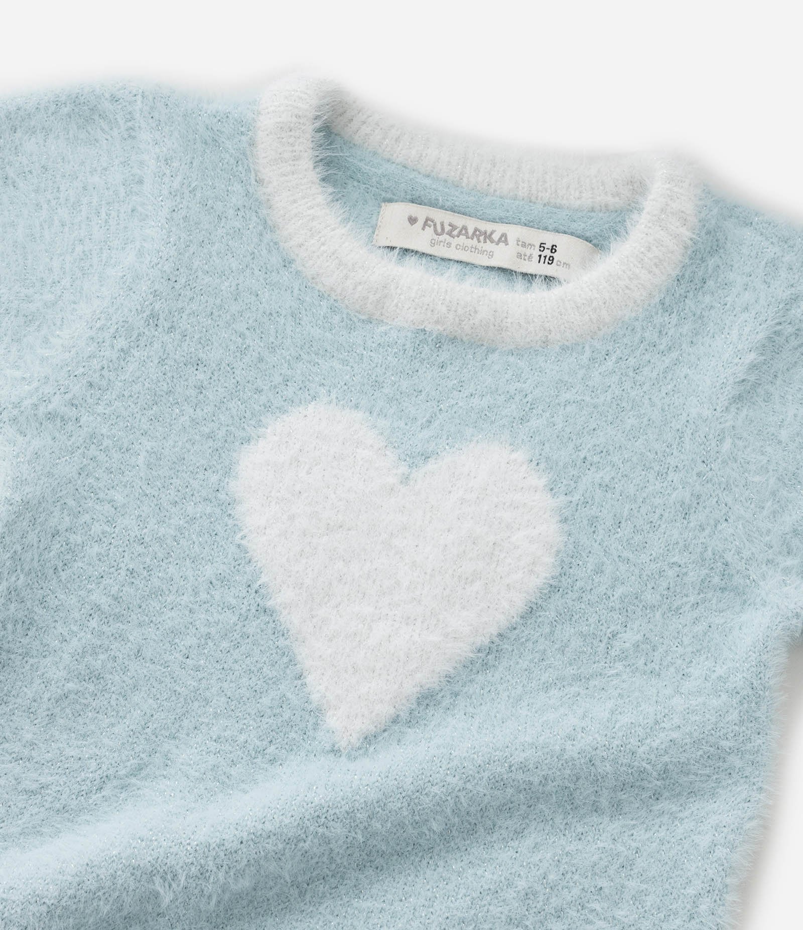 Blusa Infantil com Pelinhos e Estampa Coração - Tam 5 a 14 Anos Azul 6