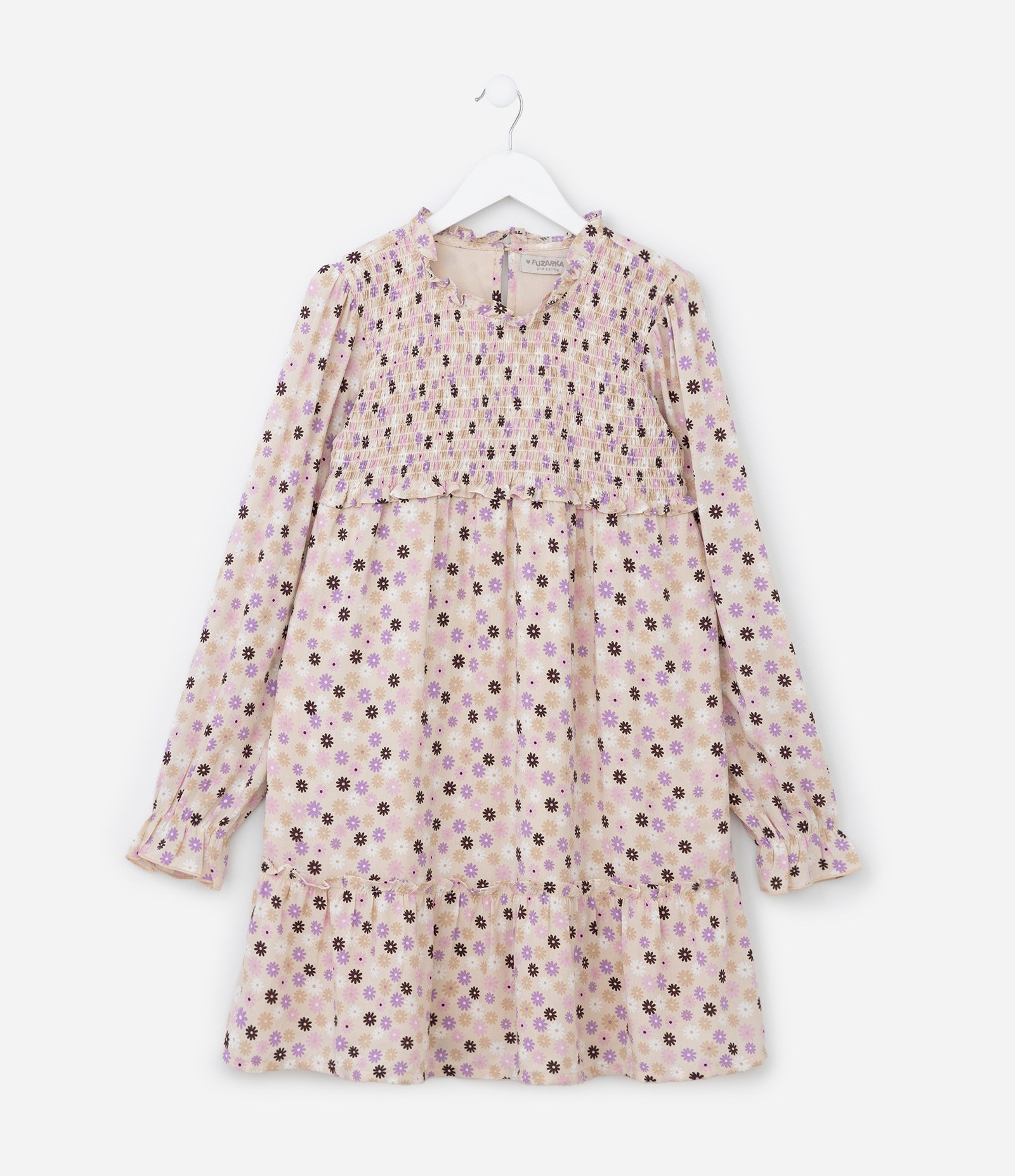 Vestido Infantil com Estampa Floral - Tam 5 a 14 Anos Bege 1