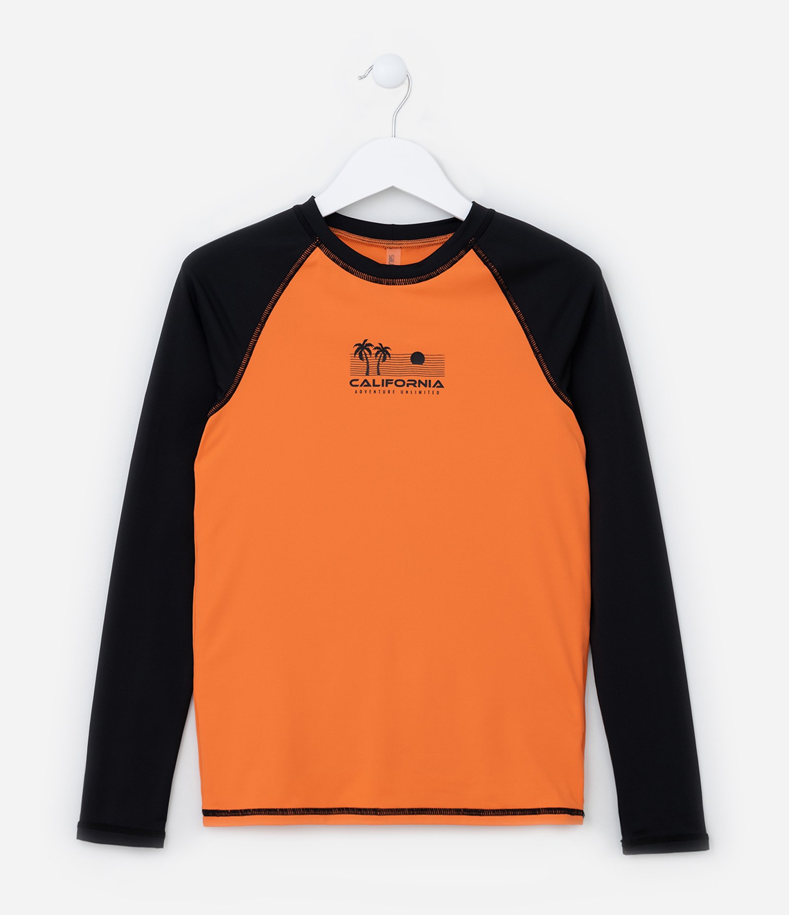 Camiseta Infantil com Proteção UV e Estampa Coqueiros - Tam 5 a 14 Anos Laranja/Preto 1